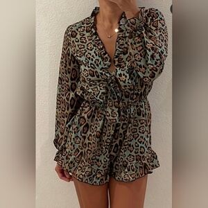 NASTY GAL Leopard Print Ruffle Mini Dress / Romper SIZE UK 8 US 4